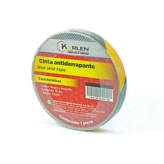 14CINTAS091PB Ferretería Seguridad Industrial Cintas Antiderrapantes Cinta Anti-Derrapantes 25.4mmx18.3m Negra/Amarilla 1"