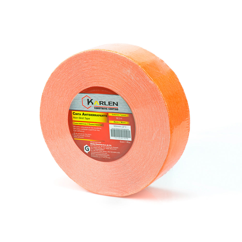 14CINTAS102PB Ferretería Seguridad Industrial Cintas Antiderrapantes Cinta Anti-Derrapantes 50mmx18.3m Naranja Fosforescente